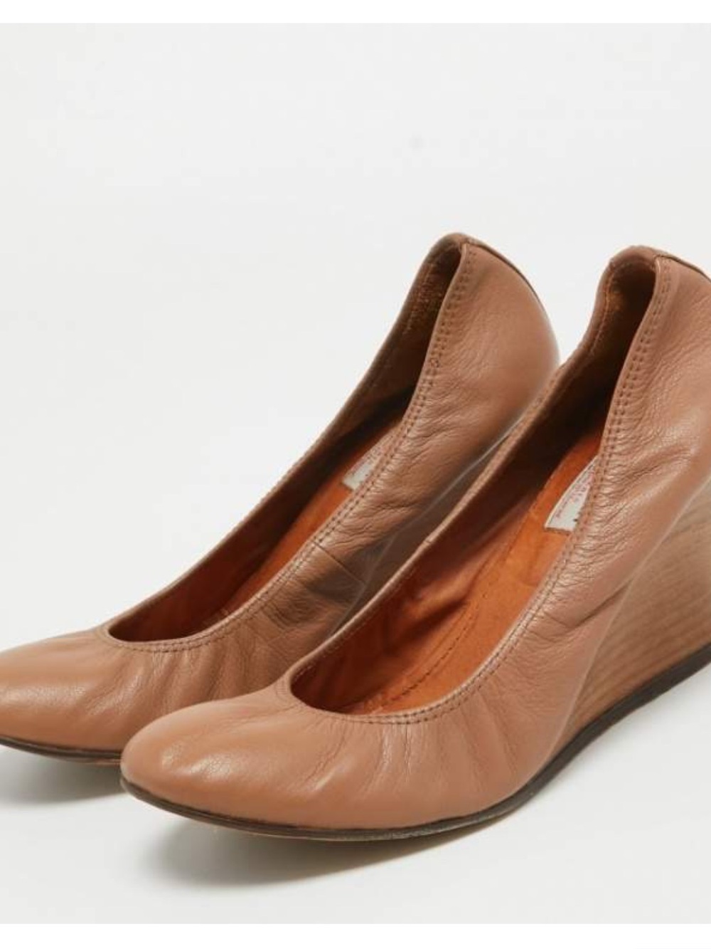 Lanvin Tan Leather Wedge Pumps